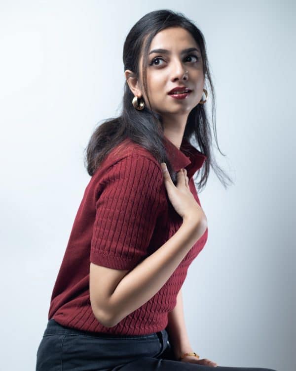 Women's Cable Knit Polo in Maroon - Image 6