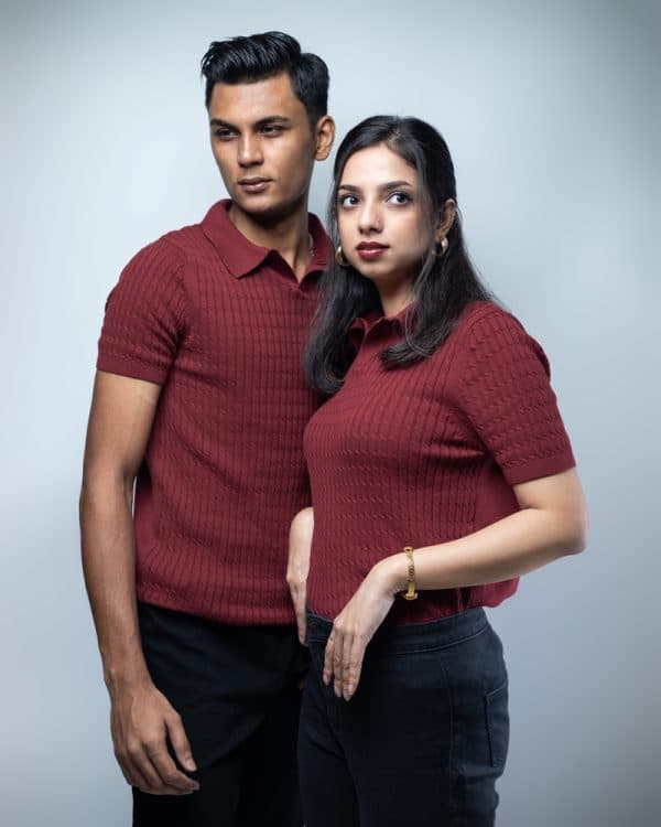Men’s Cable Knit Polo in Maroon - Image 7