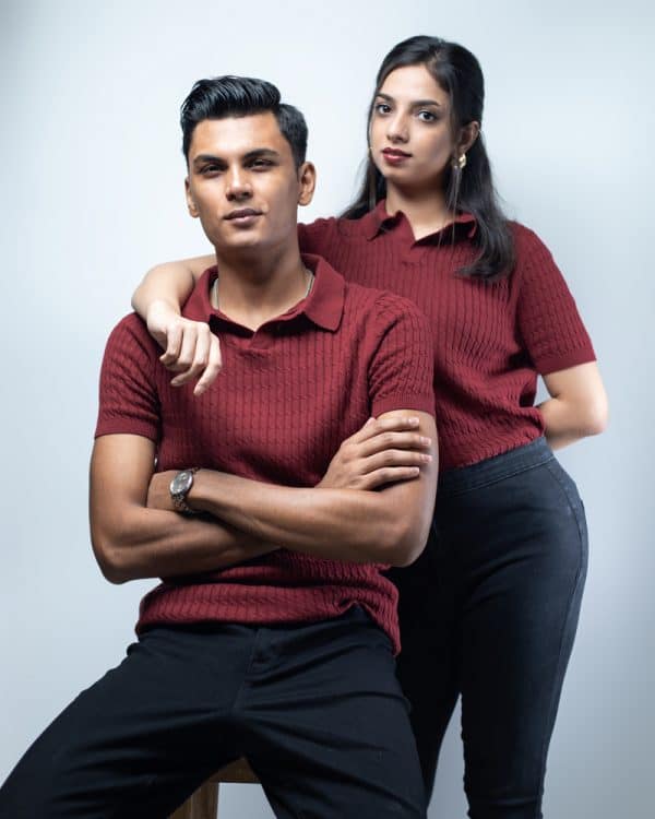 Men’s Cable Knit Polo in Maroon - Image 5