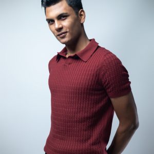 Men’s Cable Knit Polo in Maroon