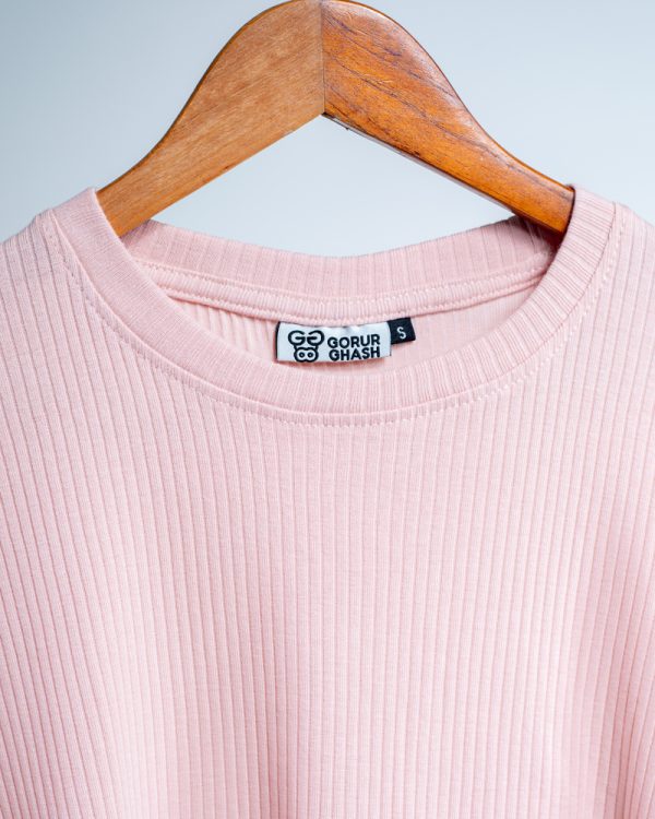 Unisex Premium Soft Textured Crewneck T-Shirt in Peach with Stripes - Image 2