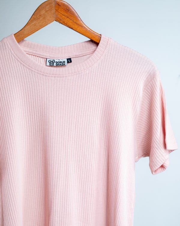 Unisex Premium Soft Textured Crewneck T-Shirt in Peach with Stripes - Image 4