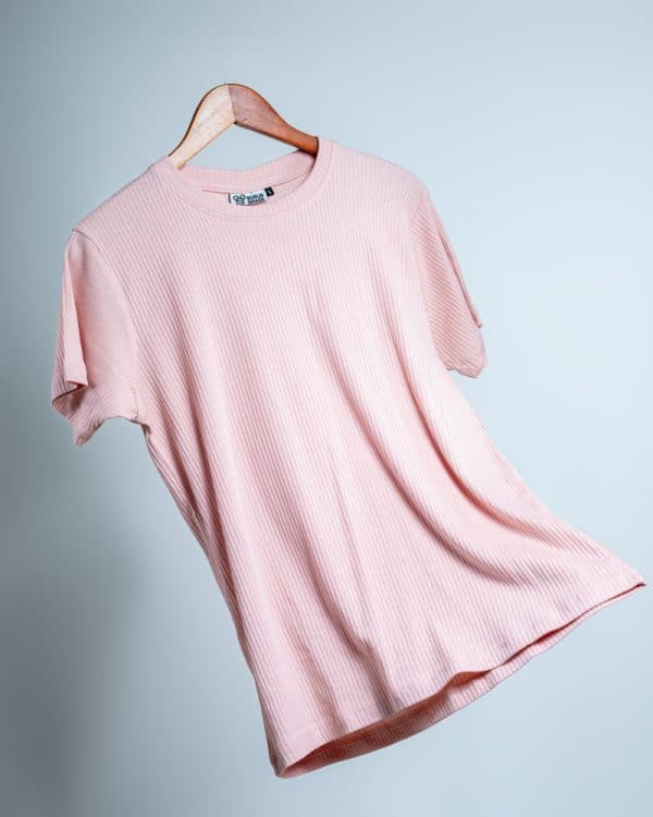 Unisex Premium Soft Textured Crewneck T-Shirt in Peach with Stripes - Image 3