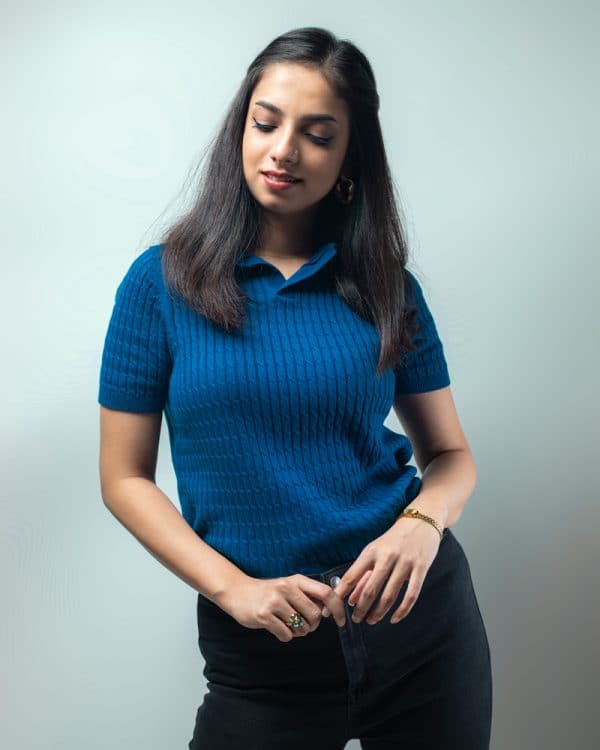 Women’s Cable Knit Polo in Blue