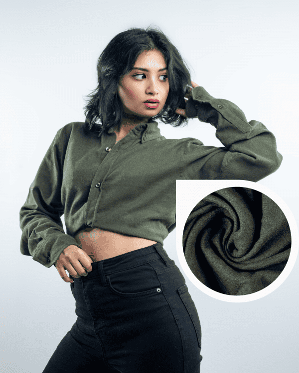 Women’s Long Sleeve Button-Down Twill Shirt in Olive