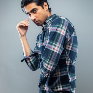 Men's Long Sleeve Stretchy Flannel Shirt in Green
