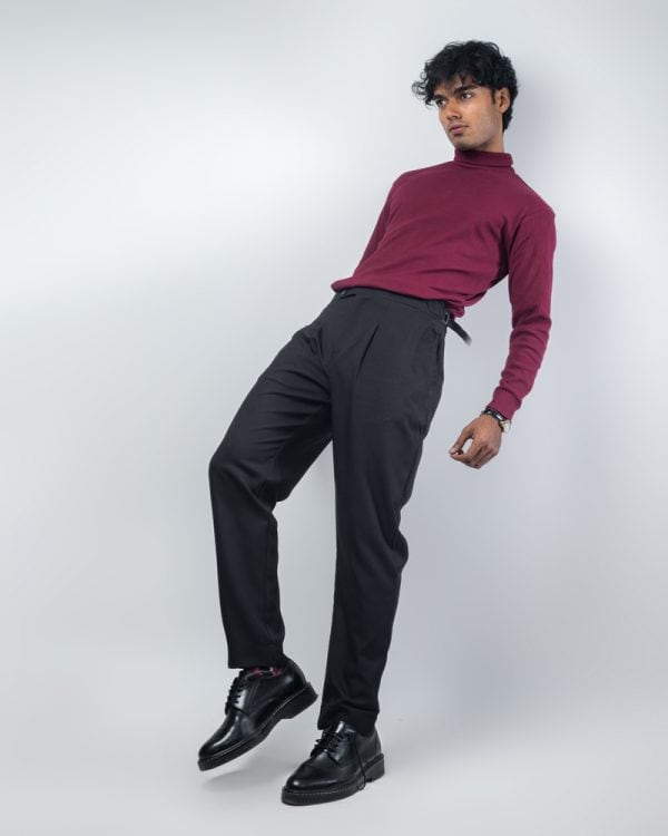 Men’s Long Sleeve Ribbed Maroon Turtleneck Pullover - Image 3