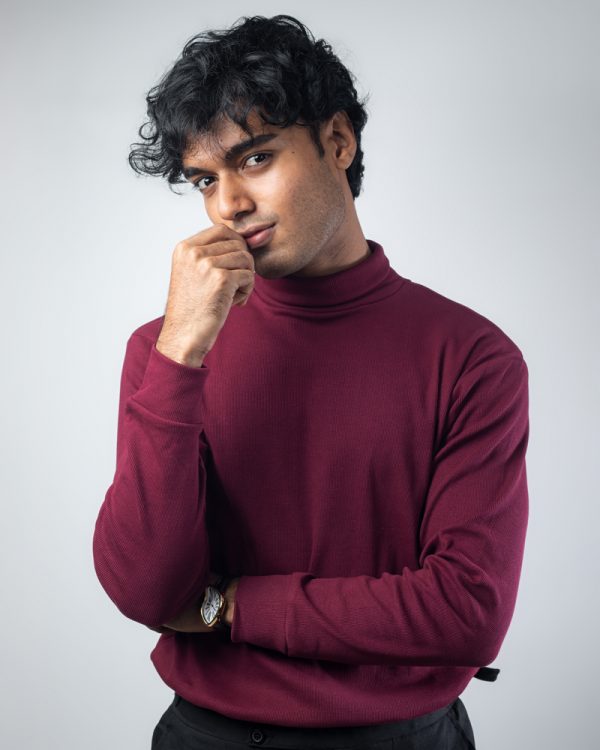 Men’s Long Sleeve Ribbed Maroon Turtleneck Pullover