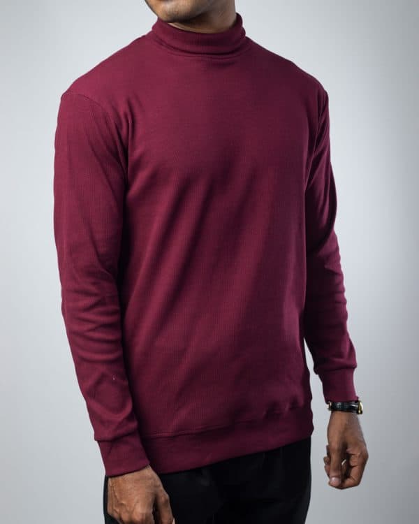 Men’s Long Sleeve Ribbed Maroon Turtleneck Pullover - Image 2