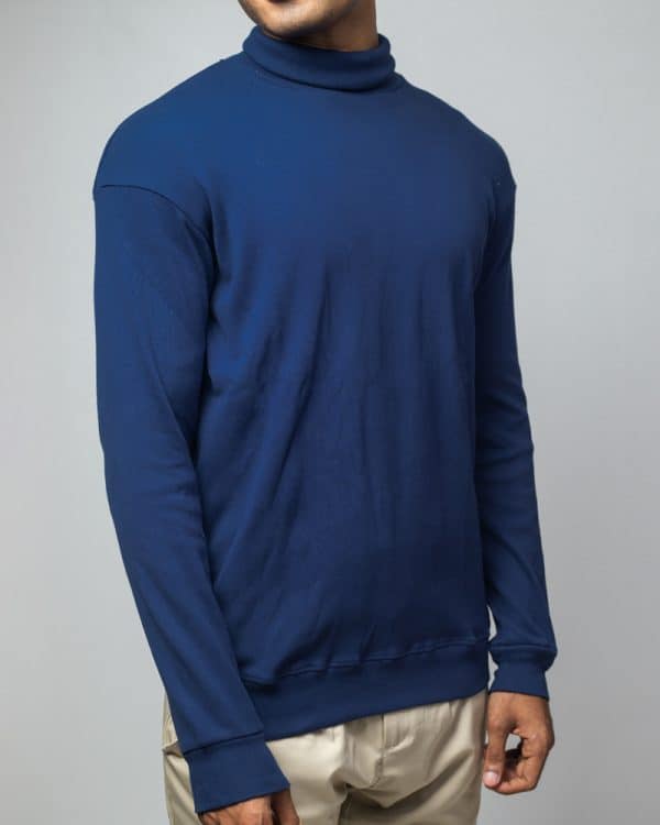 Men’s Long Sleeve Ribbed Navy Blue Turtleneck Pullover - Image 2