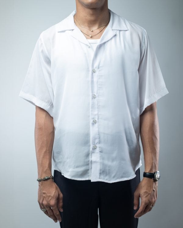 Men’s White Sheer Oversized Drop Shoulder Cuban Shirt (See Through) - Image 3