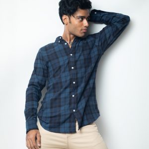 Men's Long Sleeve Flannel Shirt in Blue & Black