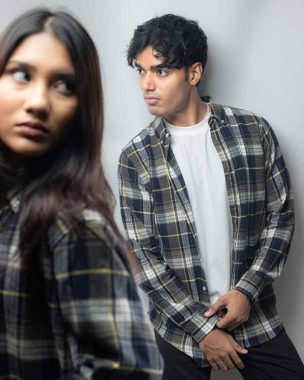 Women's Long Sleeve Flannel Shirt in Olive Green & White - Image 8