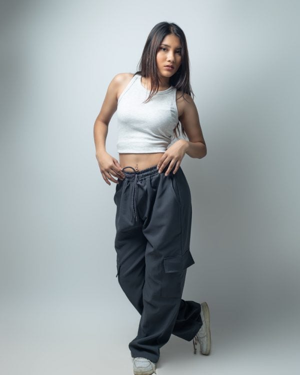 Women's Baggy Fit Cargo Pants in Dark Ash - Image 7