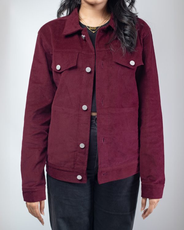 Women's Corduroy Jacket in Cherry Maroon - Gorur Ghash