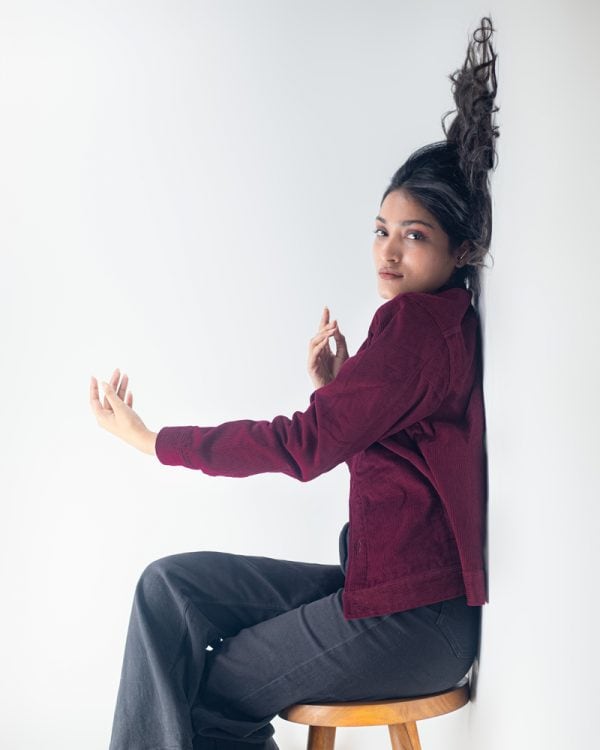 Women's Corduroy Jacket in Cherry Maroon - Image 5