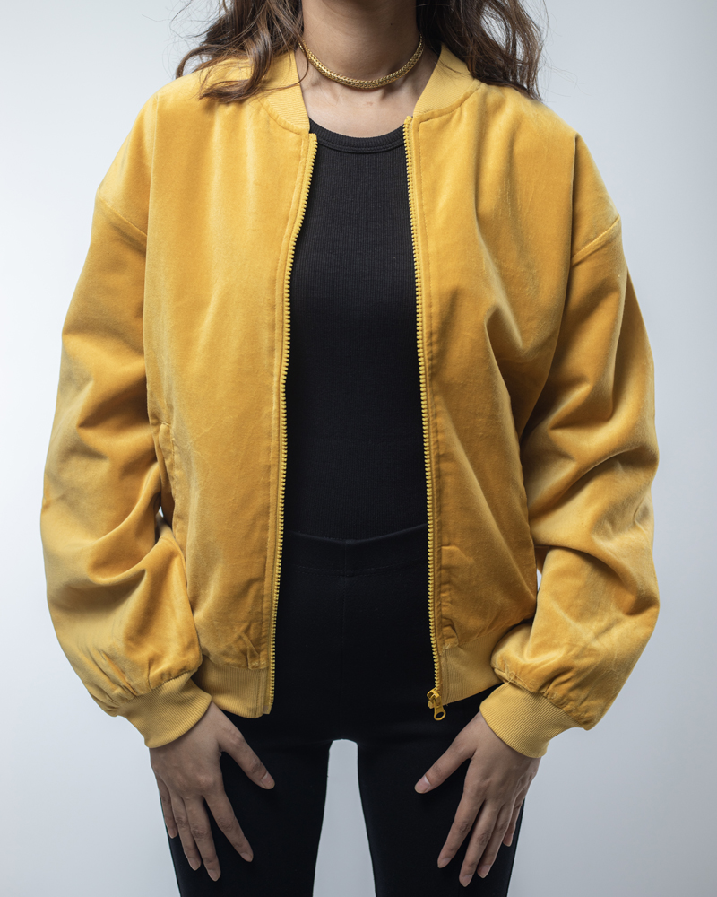 Velvet Bomber Jacket in Mustard Yellow - Image 11