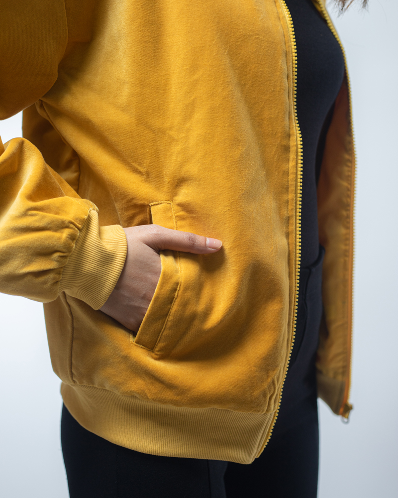 Velvet Bomber Jacket in Mustard Yellow - Image 12