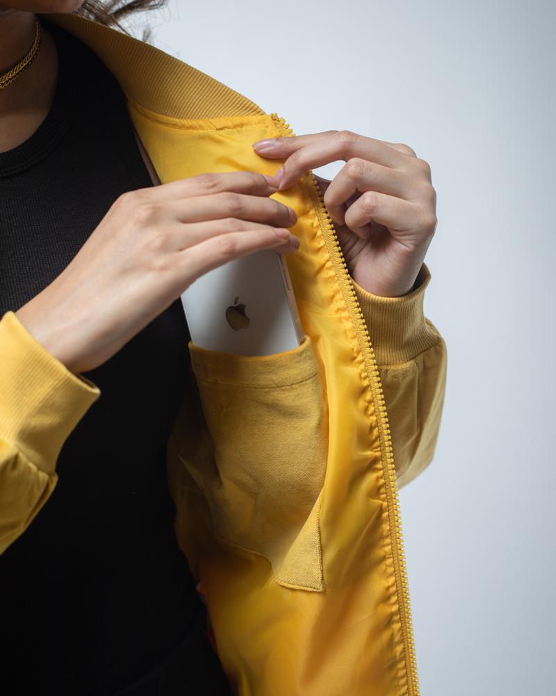 Velvet Bomber Jacket in Mustard Yellow - Image 13