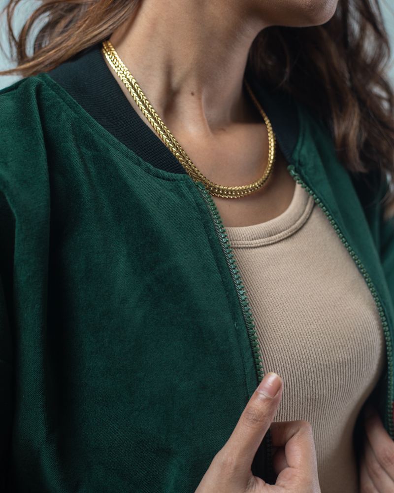 Velvet Bomber Jacket in Bottle Green - Image 10