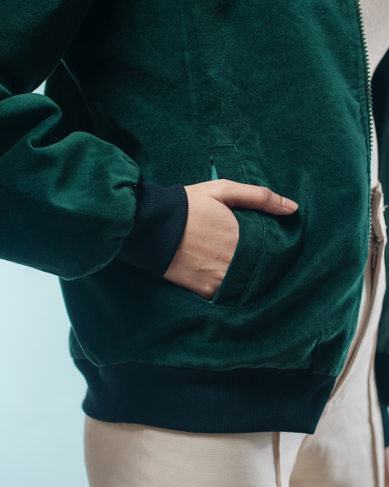 Velvet Bomber Jacket in Bottle Green - Image 12
