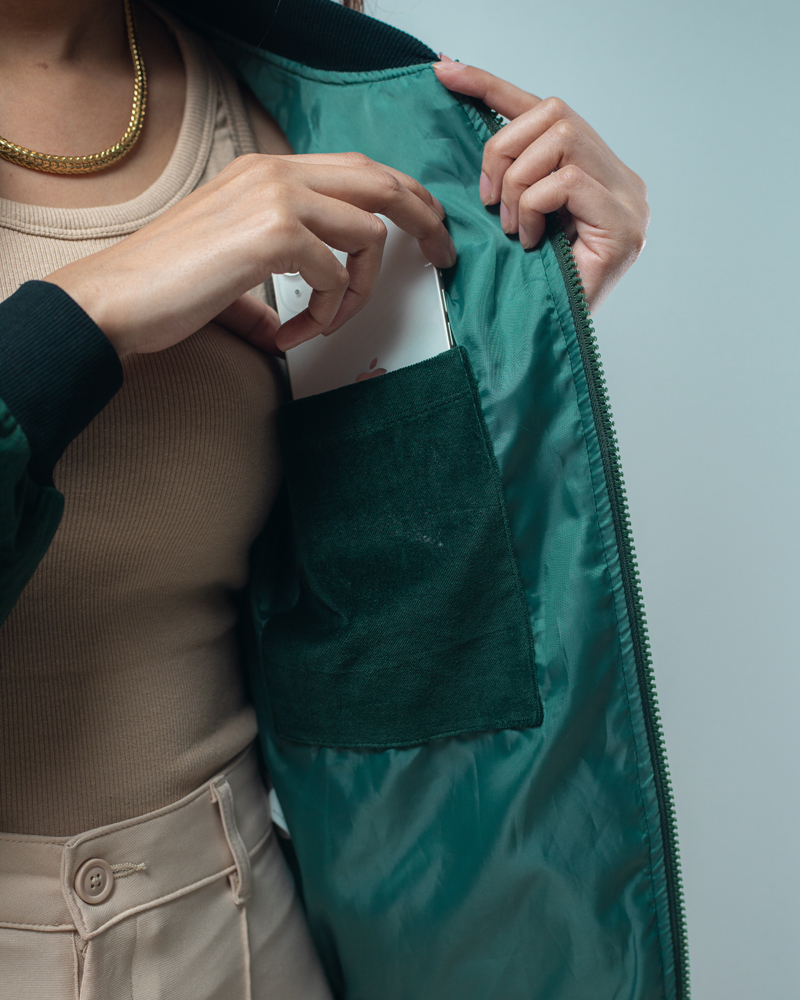 Velvet Bomber Jacket in Bottle Green - Image 13