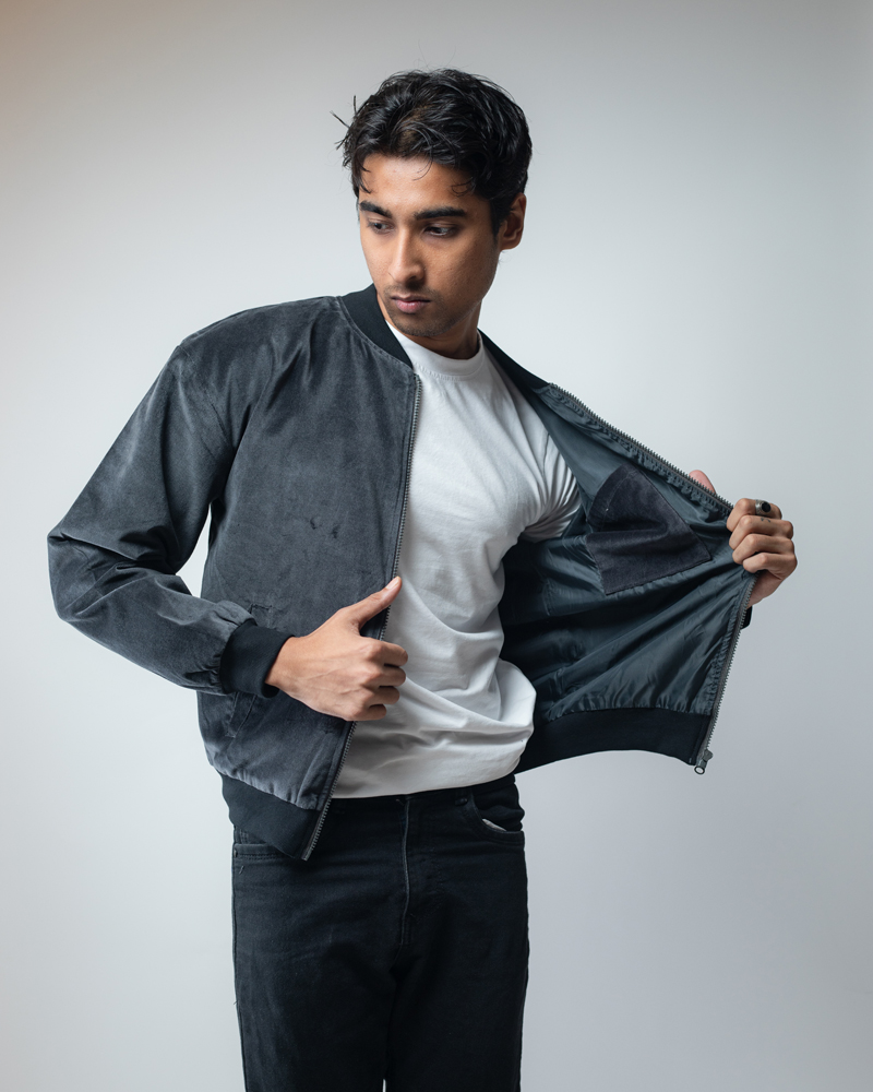 Velvet Bomber Jacket in Ash - Image 3