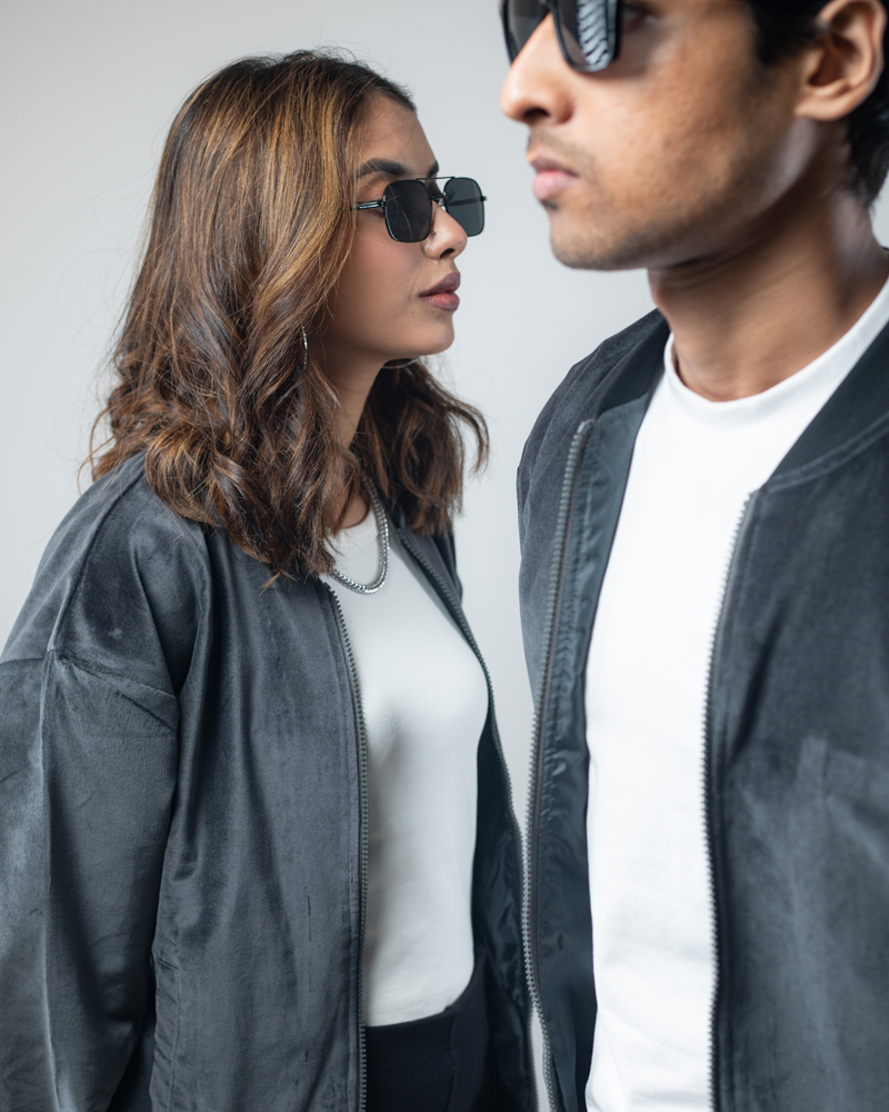 Velvet Bomber Jacket in Ash - Image 2