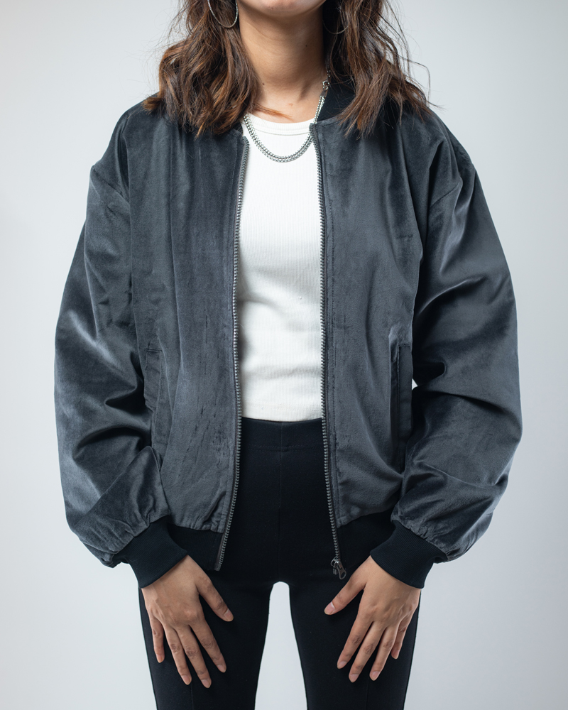 Velvet Bomber Jacket in Ash - Image 11