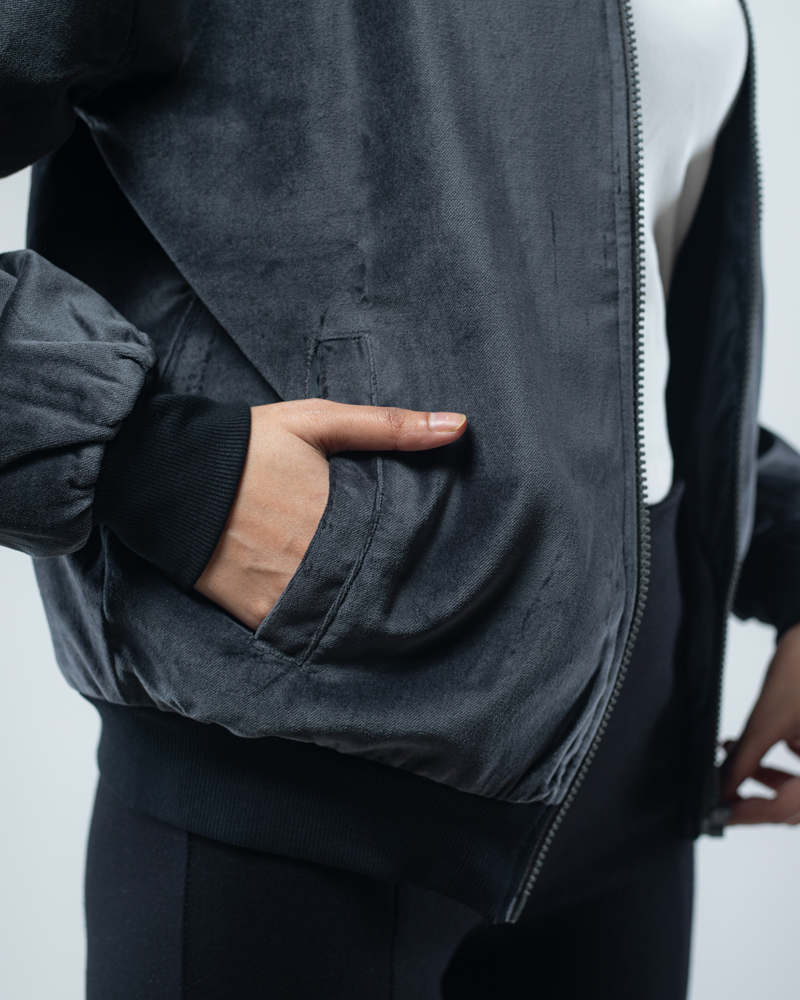 Velvet Bomber Jacket in Ash - Image 12