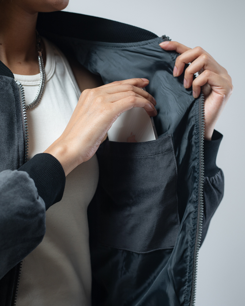 Velvet Bomber Jacket in Ash - Image 13