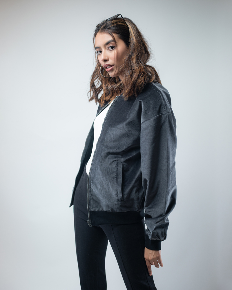 Velvet Bomber Jacket in Ash - Image 9