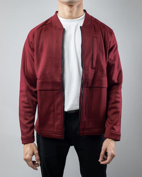 Men’s Bonded Fleece Zipper Jacket in Maroon - Image 3