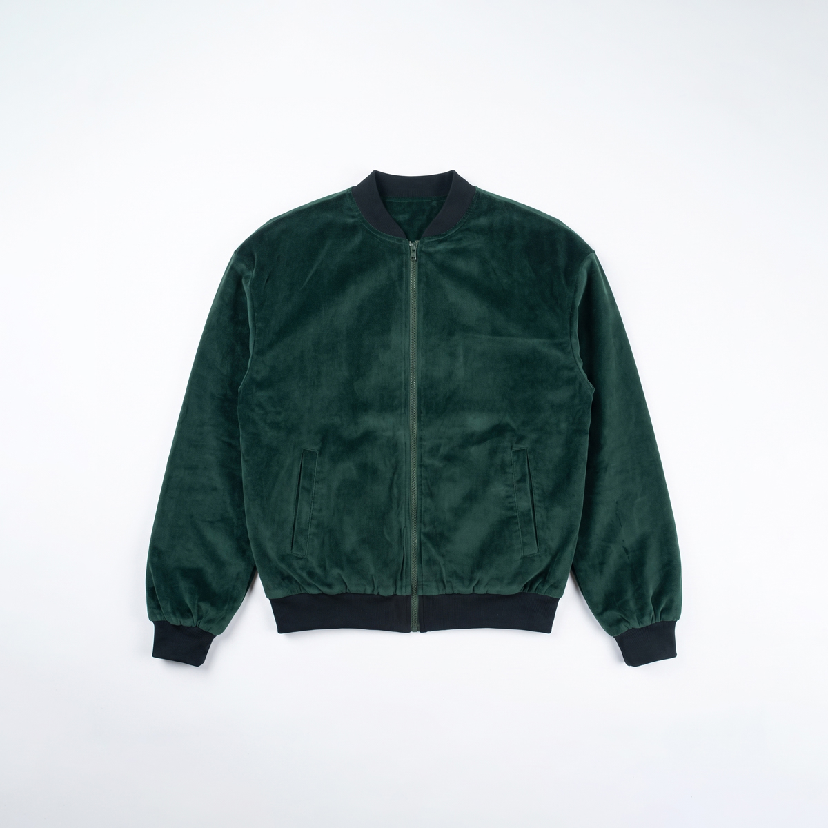Velvet Bomber Jacket in Bottle Green