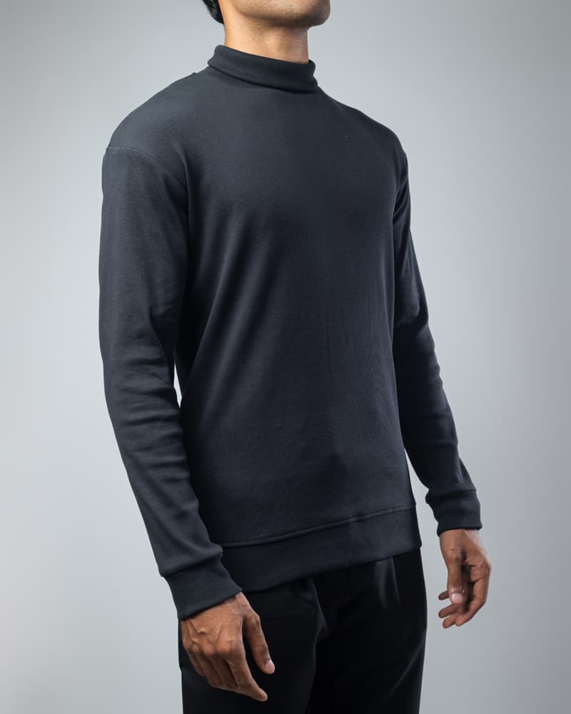 Men’s Long Sleeve Ribbed Black Turtleneck Pullover - Gorur Ghash