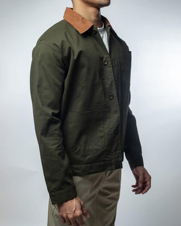 Men’s Green Chore Jacket with Cord Collar - Gorur Ghash