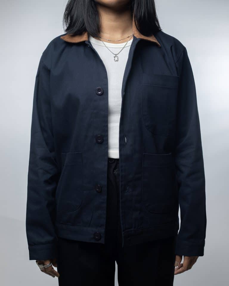 Women’s Navy Blue Chore Jacket with Cord Collar Gorur Ghash