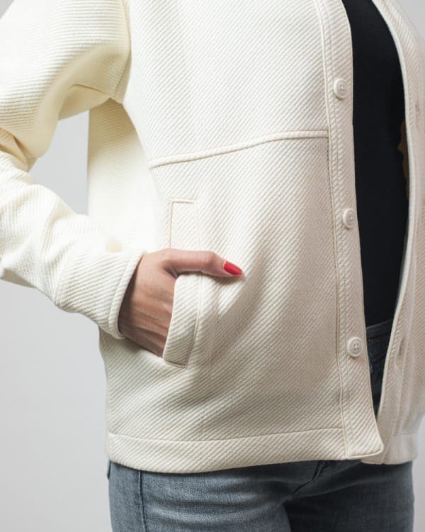 Women's Textured Jacket in Milky White - Gorur Ghash