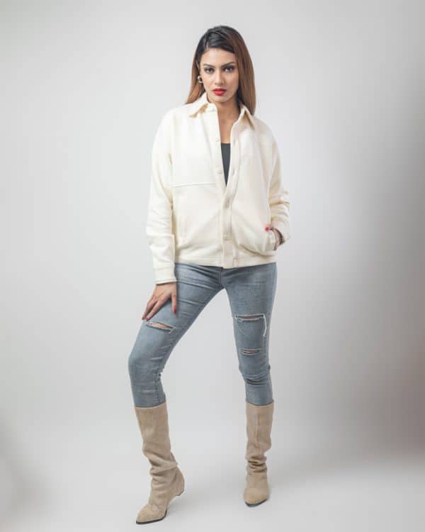 Women's Textured Jacket in Milky White - Image 2