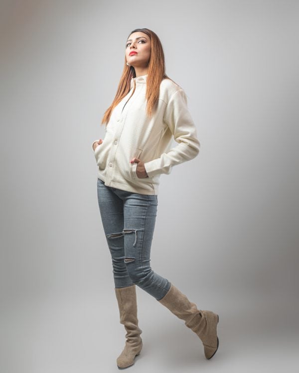 Women's Textured Jacket in Milky White - Image 9