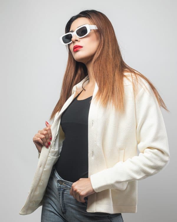 Women's Textured Jacket in Milky White - Image 6