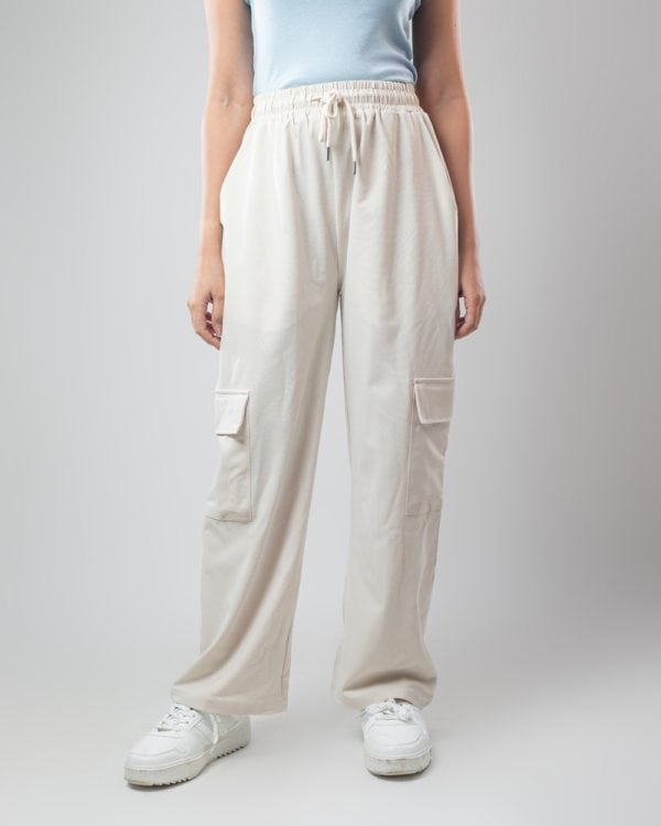 Women's Baggy Fit Cargo Pants in Creamy White - Gorur Ghash