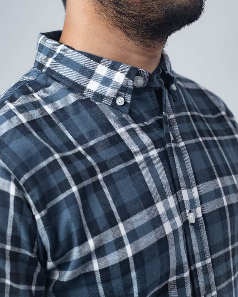 Men's Long Sleeve Flannel Shirt in Blue & White - Gorur Ghash