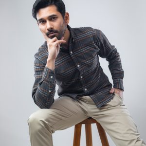 Men's Long Sleeve Flannel Shirt in Ash & Brown