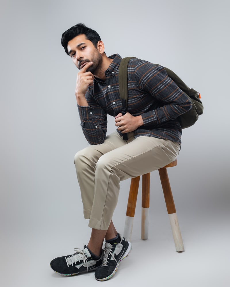 Men's Long Sleeve Flannel Shirt in Ash & Brown - Gorur Ghash