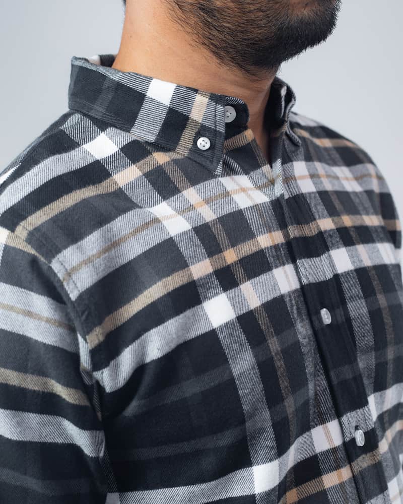 Men's Long Sleeve Flannel Shirt in Black & Cream - Gorur Ghash