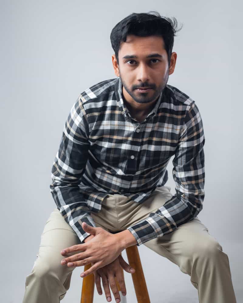 Men's Long Sleeve Flannel Shirt in Black & Cream - Gorur Ghash