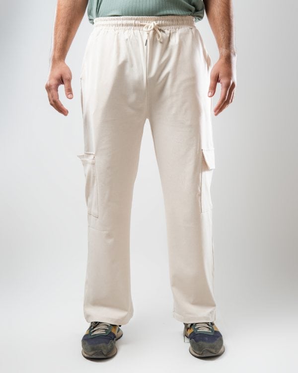 Men's Baggy Fit Cargo Pants in Creamy White - Gorur Ghash