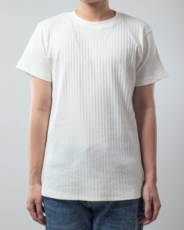 Men's Premium Soft Textured Crewneck T-shirt in White with Thin Stripes ...