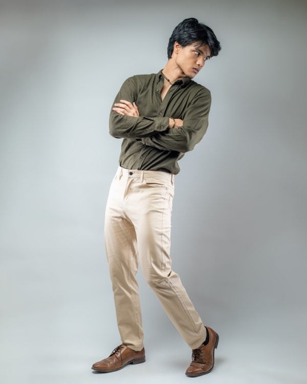 Men's Casual Regular-fit Gabardine Pants in Cream - Image 2